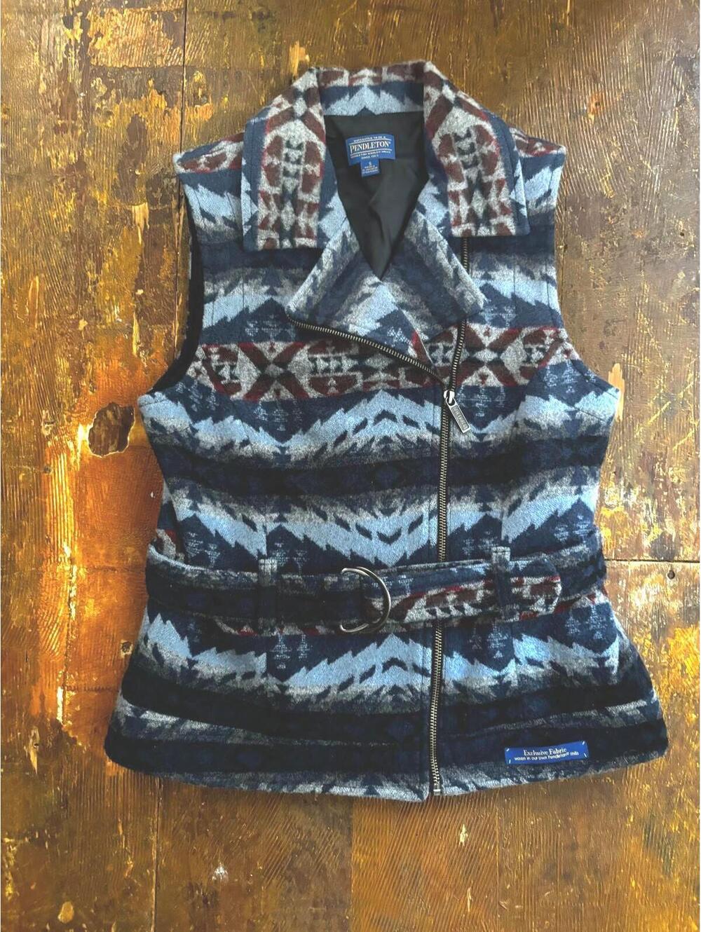 Vintage Pendleton Wool Vest Size Small Southwest Navajo Belted Zip Virgin Wool